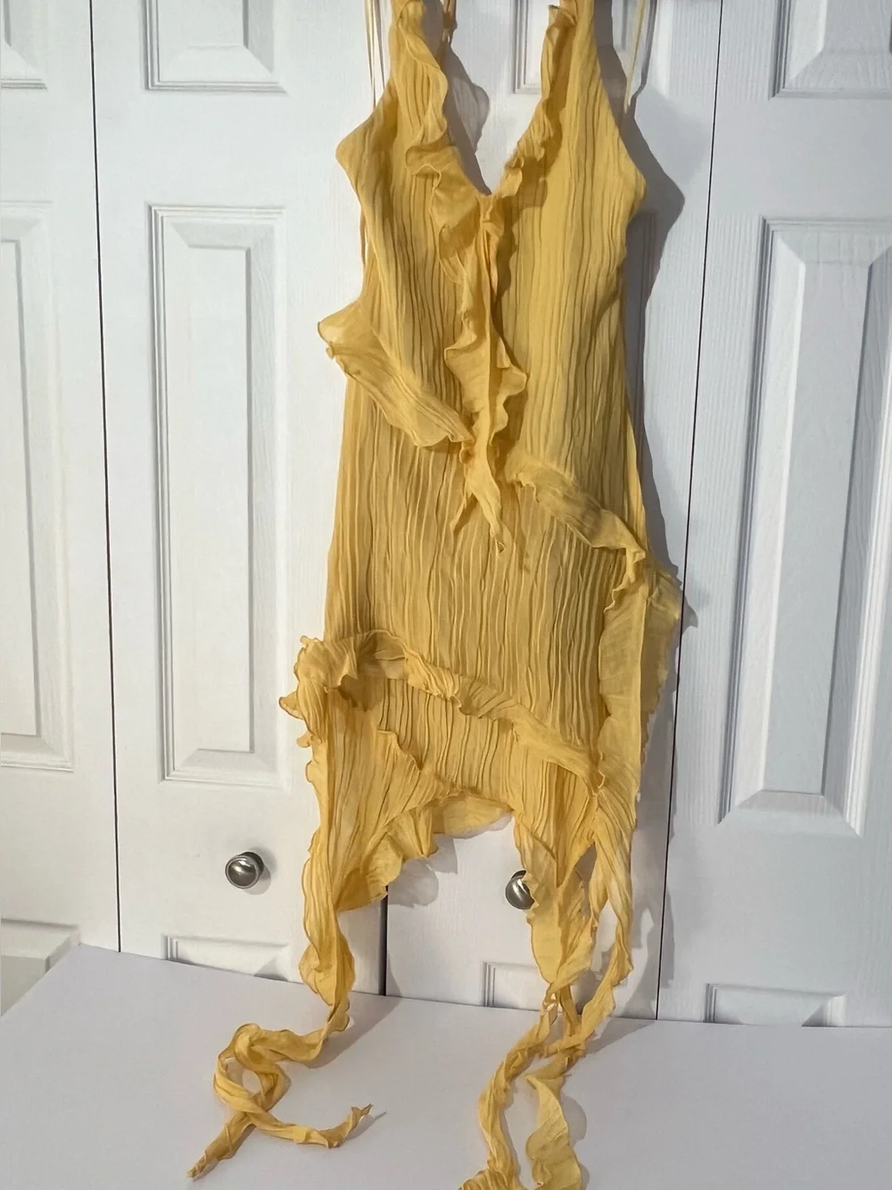 ZARA Asymmetrical Yellow dress with pleats and ruffles S NWT - Picture 10 of 15